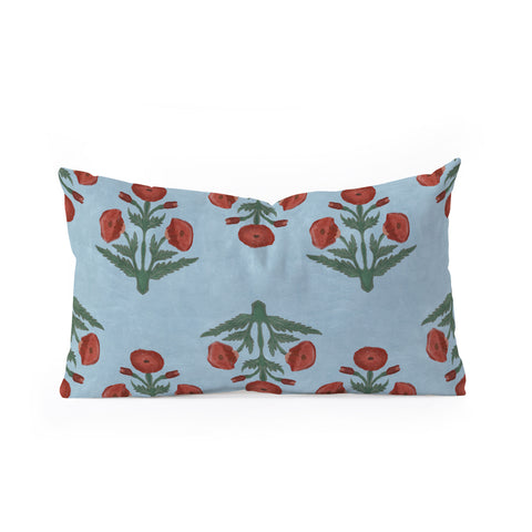 Christabel Pastel Mughal Poppies Pattern Oblong Throw Pillow