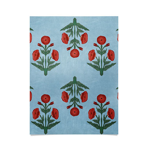 Christabel Pastel Mughal Poppies Pattern Poster