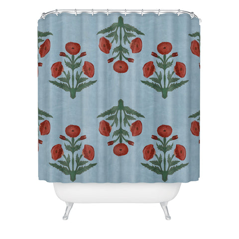 Christabel Pastel Mughal Poppies Pattern Shower Curtain