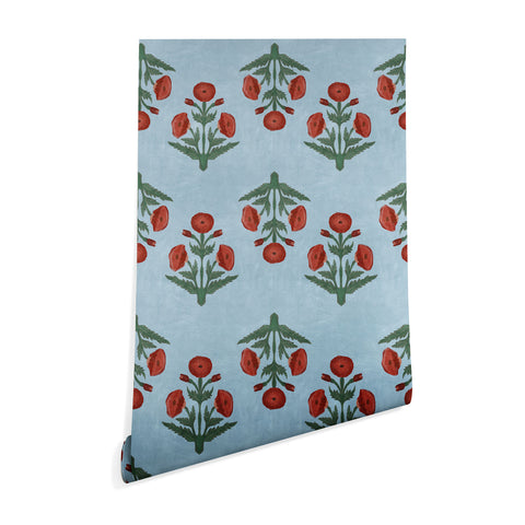Christabel Pastel Mughal Poppies Pattern Wallpaper