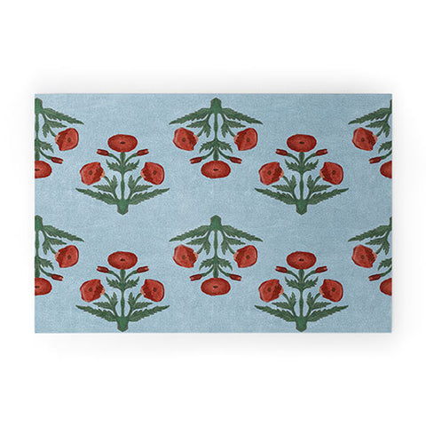 Christabel Pastel Mughal Poppies Pattern Welcome Mat
