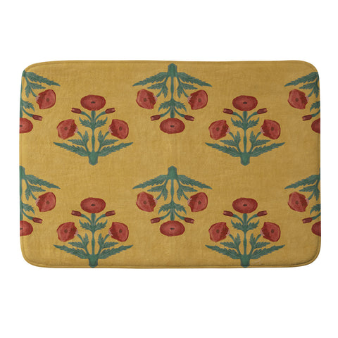 Christabel Yellow and Red Mughal Poppies Memory Foam Bath Mat