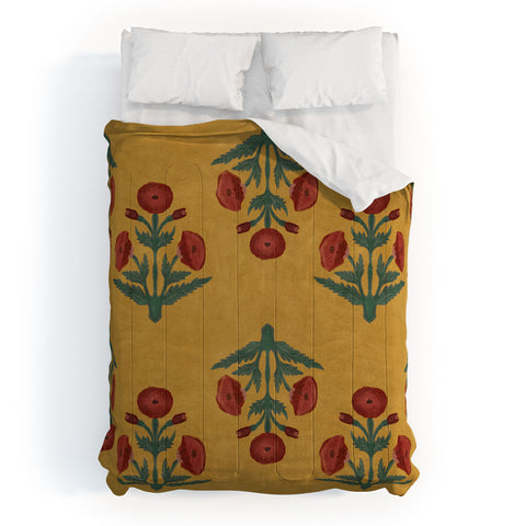 Christabel Yellow and Red Mughal Poppies Comforter