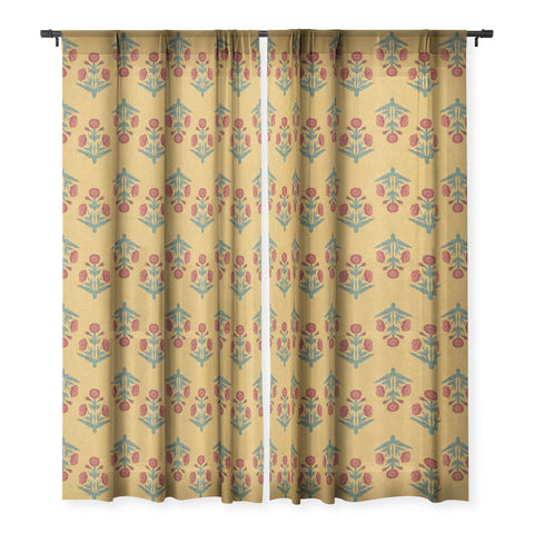 Christabel Yellow and Red Mughal Poppies Sheer Window Curtain