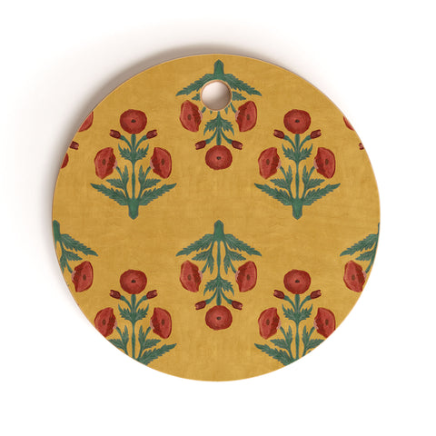 Christabel Yellow and Red Mughal Poppies Cutting Board Round