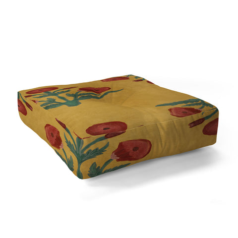 Christabel Yellow and Red Mughal Poppies Floor Pillow Square