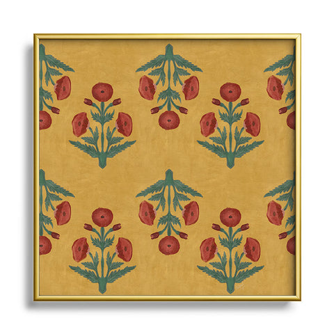Christabel Yellow and Red Mughal Poppies Square Metal Framed Art Print