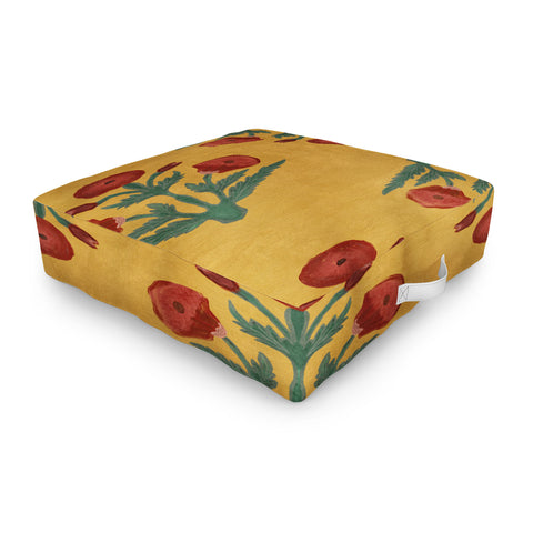 Christabel Yellow and Red Mughal Poppies Outdoor Floor Cushion