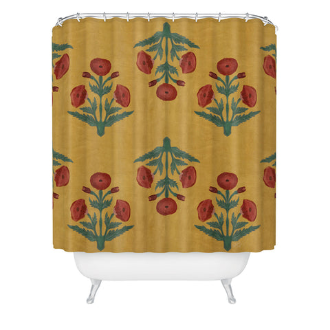 Christabel Yellow and Red Mughal Poppies Shower Curtain