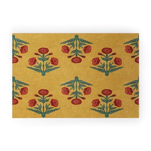 Christabel Yellow and Red Mughal Poppies Welcome Mat