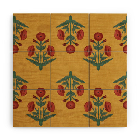 Christabel Yellow and Red Mughal Poppies Wood Wall Mural