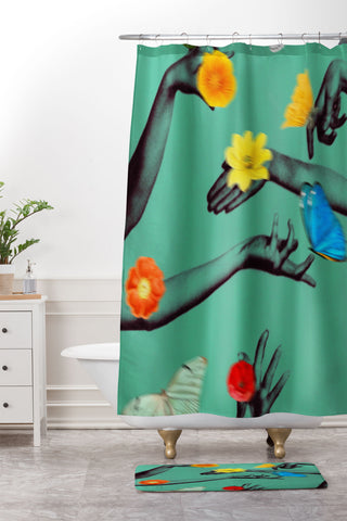 Chromoeye Jewels in Teal Shower Curtain And Mat