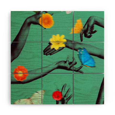 Chromoeye Jewels in Teal Wood Wall Mural