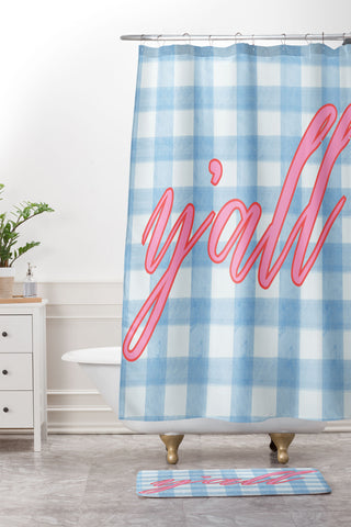 ciaojessa yall blue gingham Shower Curtain And Mat