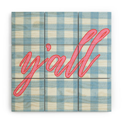 ciaojessa yall blue gingham Wood Wall Mural