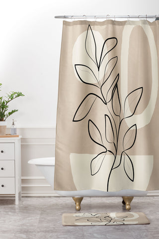 City Art Abstract Minimal Plant 7 Shower Curtain And Mat