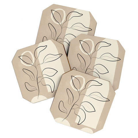 City Art Abstract Minimal Plant 8 Coaster Set