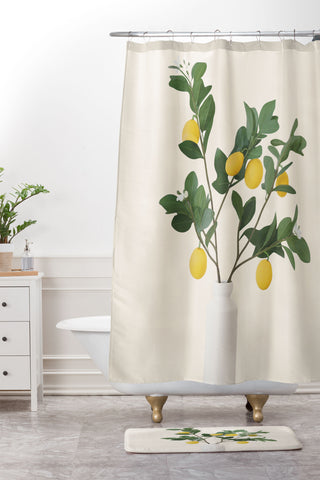 City Art Lemon Branches II Shower Curtain And Mat