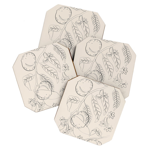 City Art Peaches Line Art 2 Coaster Set