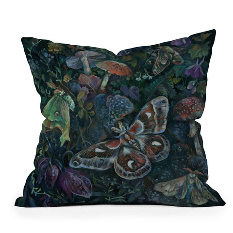Clara McAllister Atlas Moth Mushroom Outdoor Throw Pillow