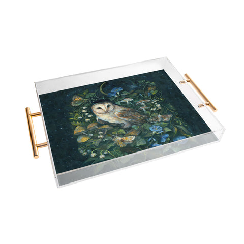 Clara McAllister Barn Owl Moon forest Acrylic Tray