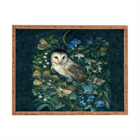 Clara McAllister Barn Owl Moon forest Rectangular Tray