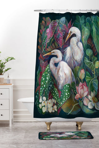 Clara McAllister Begonia Egret Shower Curtain And Mat
