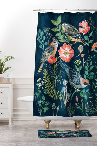 Clara McAllister Birds Garden Shower Curtain And Mat