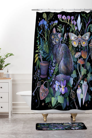 Clara McAllister Black Cat Magical Shower Curtain And Mat