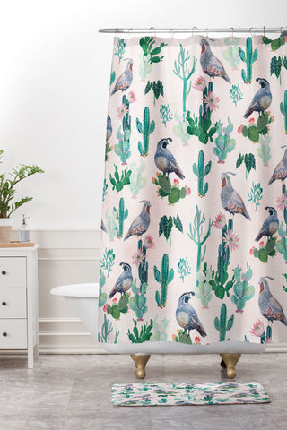 Clara McAllister Cactus Quail Shower Curtain And Mat