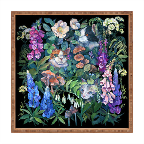 Clara McAllister Cats Foxglove Garden Square Tray
