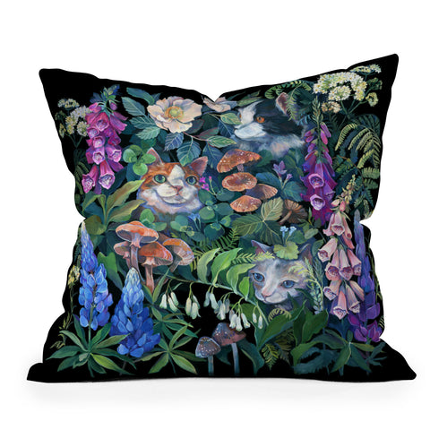 Clara McAllister Cats Foxglove Garden Outdoor Throw Pillow