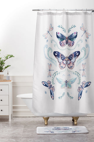 Clara McAllister Delicate Butterfly Shower Curtain And Mat
