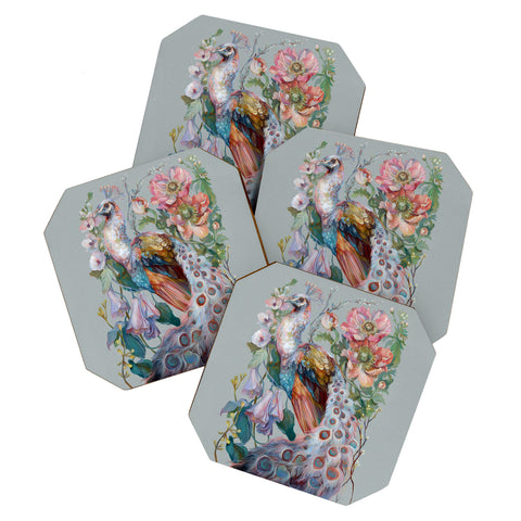 Clara McAllister Floral Peacock Coaster Set