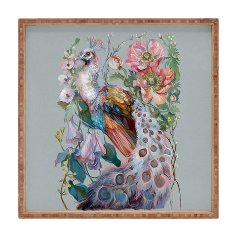 Clara McAllister Floral Peacock Square Tray