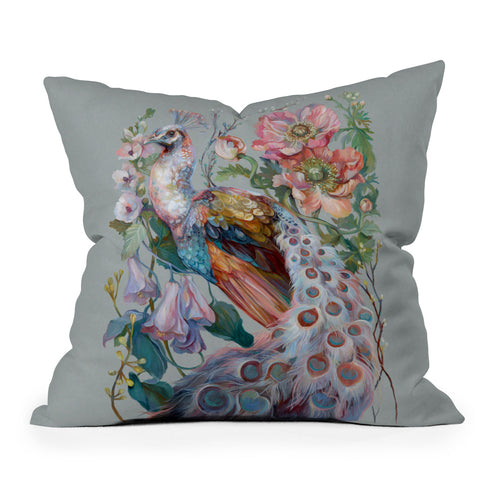 Clara McAllister Floral Peacock Outdoor Throw Pillow