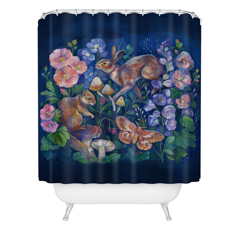 Clara McAllister Floral Rabbit Garden Shower Curtain