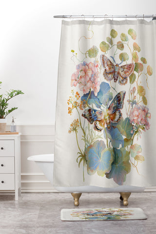 Clara McAllister Geranium Moths Shower Curtain And Mat