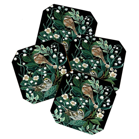 Clara McAllister Lily of the valley Birds Coaster Set
