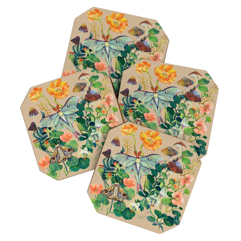 Clara McAllister Luna Moth Floral Mushroom Coaster Set