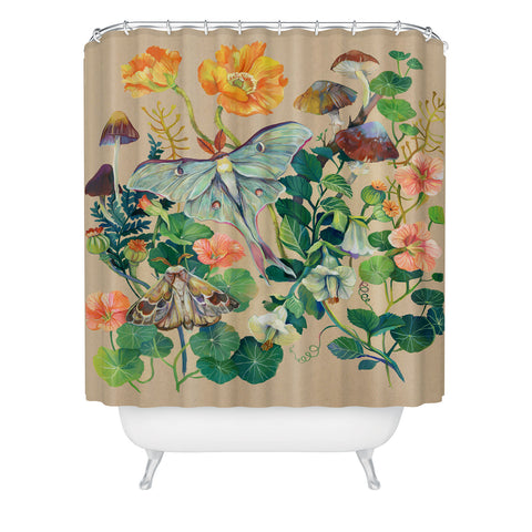 Clara McAllister Luna Moth Floral Mushroom Shower Curtain