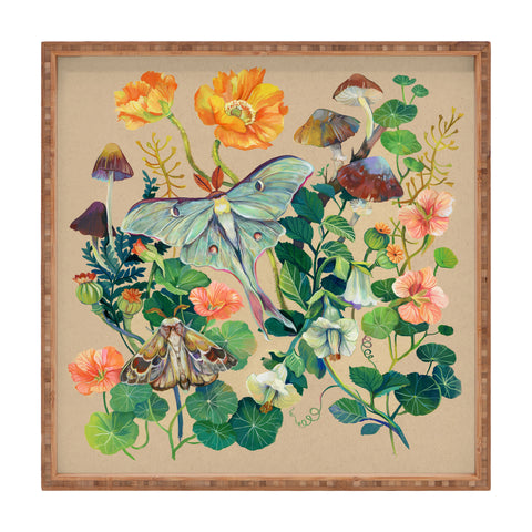 Clara McAllister Luna Moth Floral Mushroom Square Tray