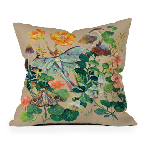 Clara McAllister Luna Moth Floral Mushroom Outdoor Throw Pillow