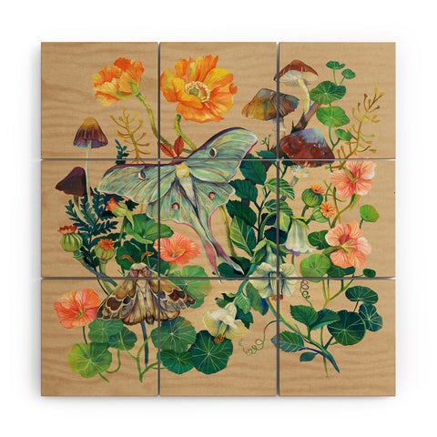 Clara McAllister Luna Moth Floral Mushroom Wood Wall Mural