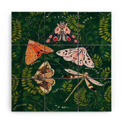 Clara McAllister Moths and dragonfly Wood Wall Mural
