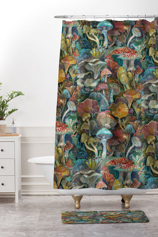 Clara McAllister Mushrooms Print Shower Curtain And Mat