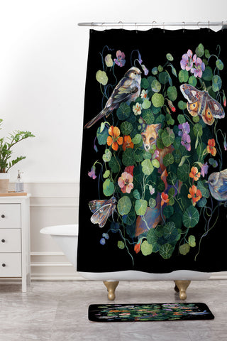 Clara McAllister Nasturtium fox garden Shower Curtain And Mat