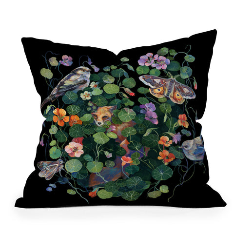 Clara McAllister Nasturtium fox garden Outdoor Throw Pillow