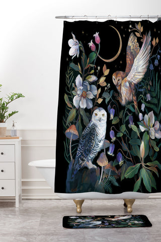 Clara McAllister Owls Magnolia Shower Curtain And Mat