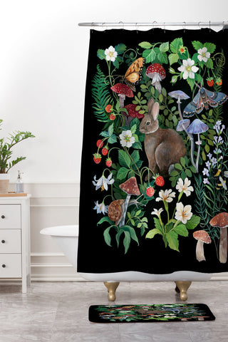 Clara McAllister Rabbit Garden Mushroom Shower Curtain And Mat
